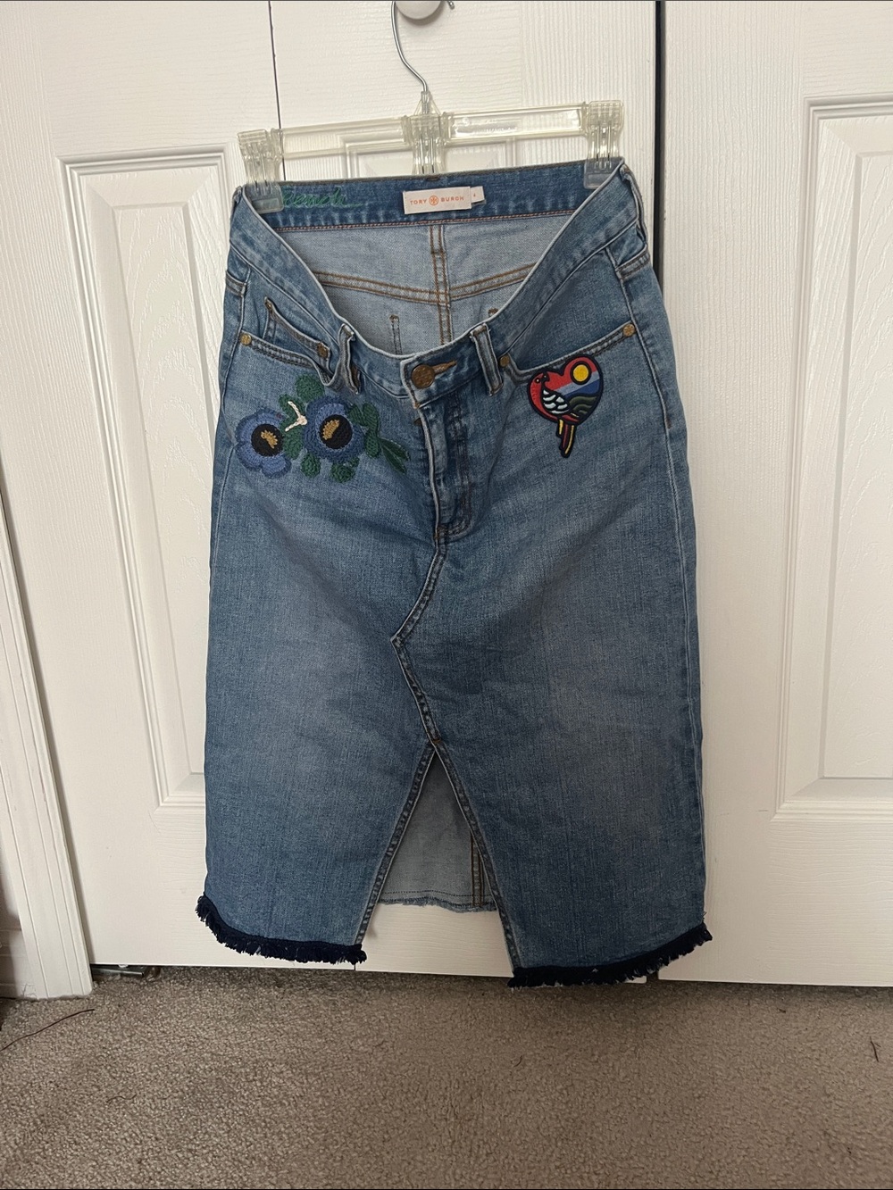 Tory Burch Light Blue Embroidered Denim Skirt